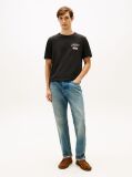 Negru T-Shirt Cu Textura Guler Rotund Si Logo  Barbati