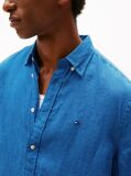 Blue Camasa Cu Maneca Scurta Din In Washed Cu Croiala Regular  Barbati