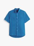 Blue Camasa Cu Maneca Scurta Din In Washed Cu Croiala Regular  Barbati