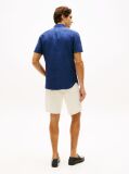 Blue Regular Fit Washed Linen Short Sleeve Shirt  Men