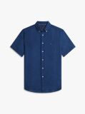 Blue Regular Fit Washed Linen Short Sleeve Shirt  Men