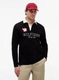 Negru Polo Rugby Cu Logo Appliqué Si Croiala Lejera  Barbati