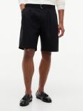 Black Linen Blend 10" Inseam Belted Chino Shorts  Men