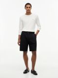 Black Linen Blend 10" Inseam Belted Chino Shorts  Men