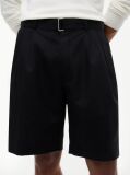 Black Linen Blend 10" Inseam Belted Chino Shorts  Men