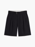 Black Linen Blend 10" Inseam Belted Chino Shorts  Men