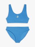 Blue Set Bikini Cu Sutien Bralette Brodat Si Logo Texturat  Fete