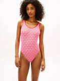 Pink Essential Logo Print Scoop Back Swimsuit  Women