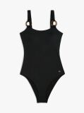 Negru Costum De Baie Cu Spate Decupat Si Inel Tortoiseshell  Femei