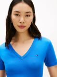 Blue Tricou Slim Fit Tricotat Cu Guler In V  Femei