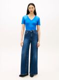 Blue Tricou Slim Fit Tricotat Cu Guler In V  Femei