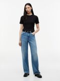 Negru Tricou Cu Nervuri Slim Fit Cu Steag Brodat  Femei