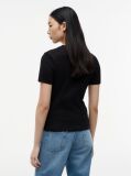 Negru Tricou Cu Nervuri Slim Fit Cu Steag Brodat  Femei