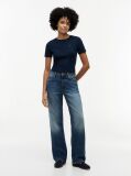 Blue Tricou Cu Nervuri Slim Fit Cu Steag Brodat  Femei