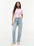 Roz Tricou Cu Nervuri Slim Fit Cu Steag Brodat  Femei