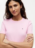 Roz Tricou Cu Nervuri Slim Fit Cu Steag Brodat  Femei