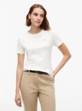Alb Tricou Cu Nervuri Slim Fit Cu Steag Brodat  Femei