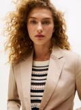 Bej Blazer Slim Twill Cu Broderie Pe Piept  Femei