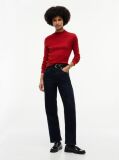 Red Mock Neck Slim Long Sleeve Top  Women