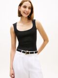 Black Contrast Stitch Ribbed Slim Tank Top  Women