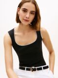 Black Contrast Stitch Ribbed Slim Tank Top  Women