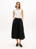 Black Pleated Linen Blend Midi A-Line Skirt  Women