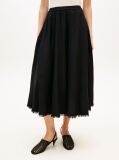 Black Pleated Linen Blend Midi A-Line Skirt  Women