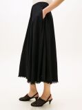 Black Pleated Linen Blend Midi A-Line Skirt  Women