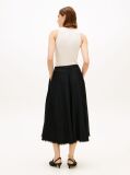 Black Pleated Linen Blend Midi A-Line Skirt  Women