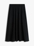 Black Pleated Linen Blend Midi A-Line Skirt  Women