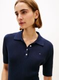 Blue Pulover Polo Cu Maneci Scurte Si Model Pointelle  Femei