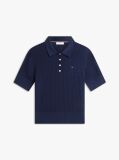 Blue Pulover Polo Cu Maneci Scurte Si Model Pointelle  Femei