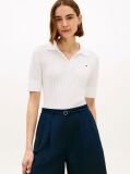 Alb Pulover Polo Cu Maneci Scurte Si Model Pointelle  Femei