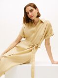 Bej Rochie Tip Camasa Relaxata Din In Pur Cu Curea  Femei