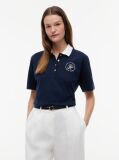 Blue Tricou Polo Cu Croiala Normala De Culoare Aurie Cu Nasturi  Femei