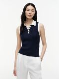 Blue Pulover Polo Fara Maneci Cu Croiala Slim Tricotat Cable  Femei