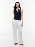 Blue Pulover Polo Fara Maneci Cu Croiala Slim Tricotat Cable  Femei