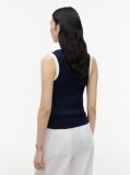 Blue Pulover Polo Fara Maneci Cu Croiala Slim Tricotat Cable  Femei