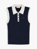 Blue Pulover Polo Fara Maneci Cu Croiala Slim Tricotat Cable  Femei