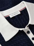 Blue Pulover Polo Fara Maneci Cu Croiala Slim Tricotat Cable  Femei