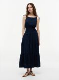 Blue Seersucker Smock Tie Strap Midi Dress  Women