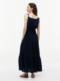 Blue Seersucker Smock Tie Strap Midi Dress  Women