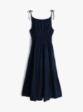 Blue Seersucker Smock Tie Strap Midi Dress  Women