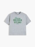 Gri T-Shirt Din Jerseu Cu Croiala Lejera Si Logo  Femei