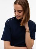 Blue T-Shirt Cu Guler Rotund Si Nasturi Aurii  Femei