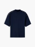 Blue T-Shirt Cu Guler Rotund Si Nasturi Aurii  Femei