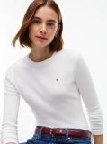 Bej T-Shirt Cu Maneci Lungi Croiala Slim Si Guler Crew  Femei