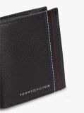 Black Logo Pebble Grain Leather Trifold Wallet  Men