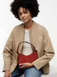 Red Metal Logo Suede Shoulder Bag  Women