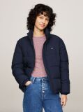 Blue Jacheta Puffer Cu Guler Inalt Si Fermoar  Femei
